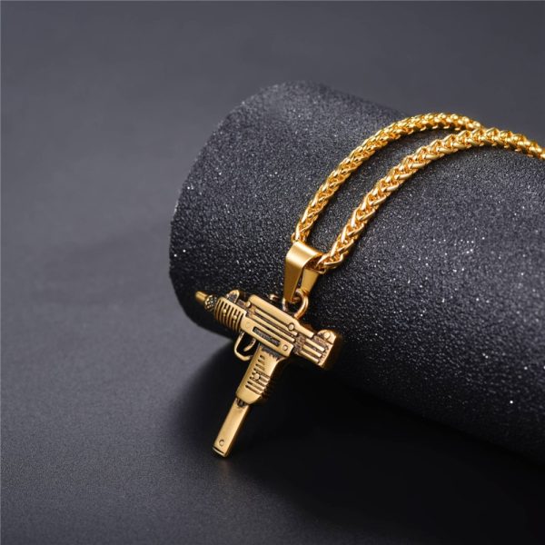 Men’s Chain Necklace High Quality Stainless Steel Uzi Toy Gun Pendant